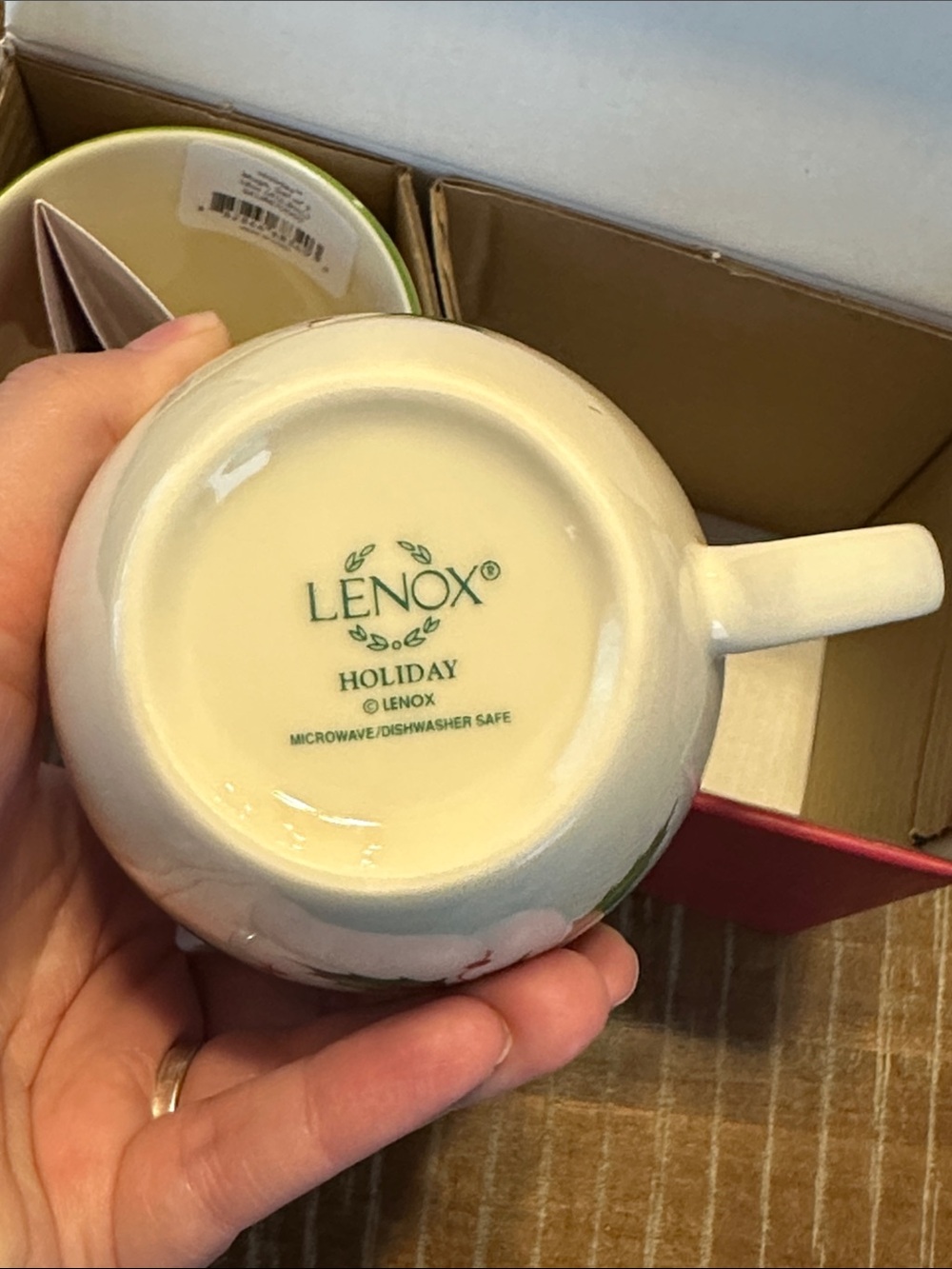 Lenox Holiday Cream Mugs with Green Holly and Red Berry Accents - Set of 2 - Picture 14 of 16